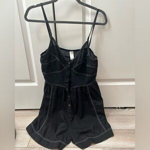 Zimmermann Sz 2 (US 8) Med Charcoal Black Spaghetti Strap Cotton Buttoned Romper
